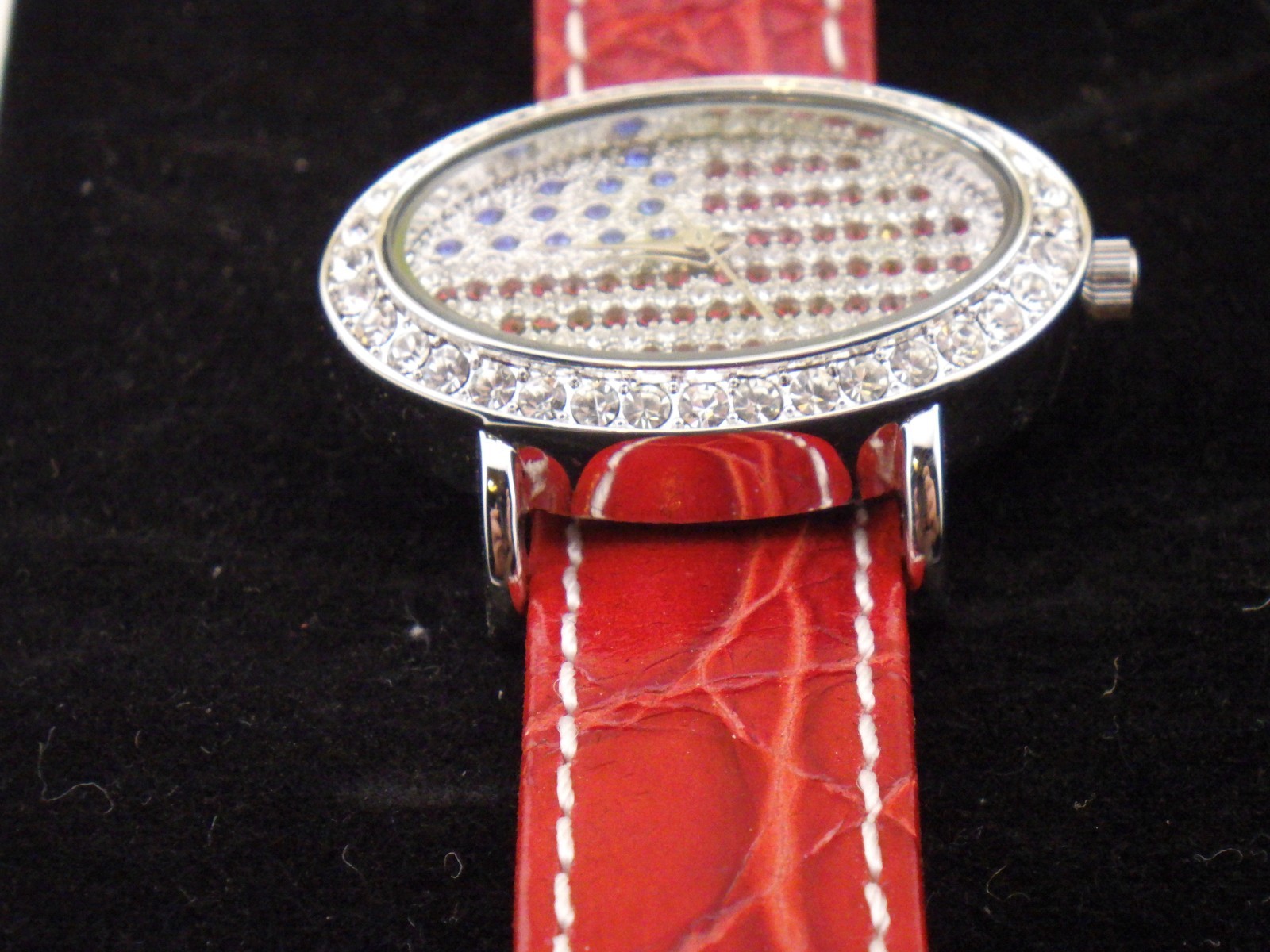 Susan Lucci American Flag Watch Set 3 Interchangeable Leather Straps Red White B
