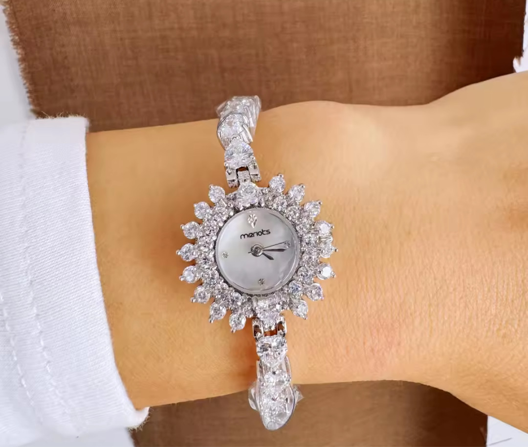 Beautiful Elegant Full Zircon White Luxury Watch for Women Bling Bling