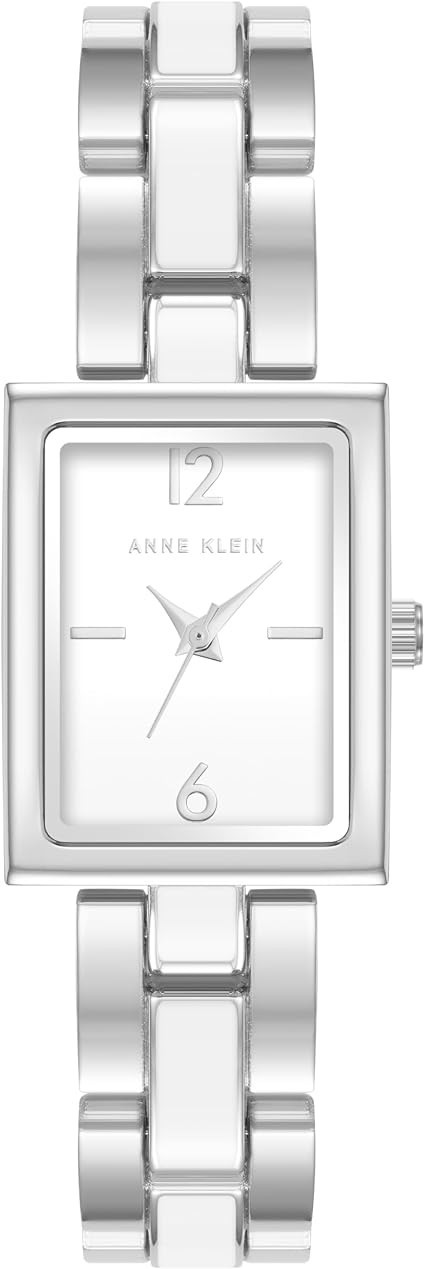 Anne Klein Women’s AK-4211WTSV Ceramic Bracelet Silver-Tone Crystal Bezel Watch