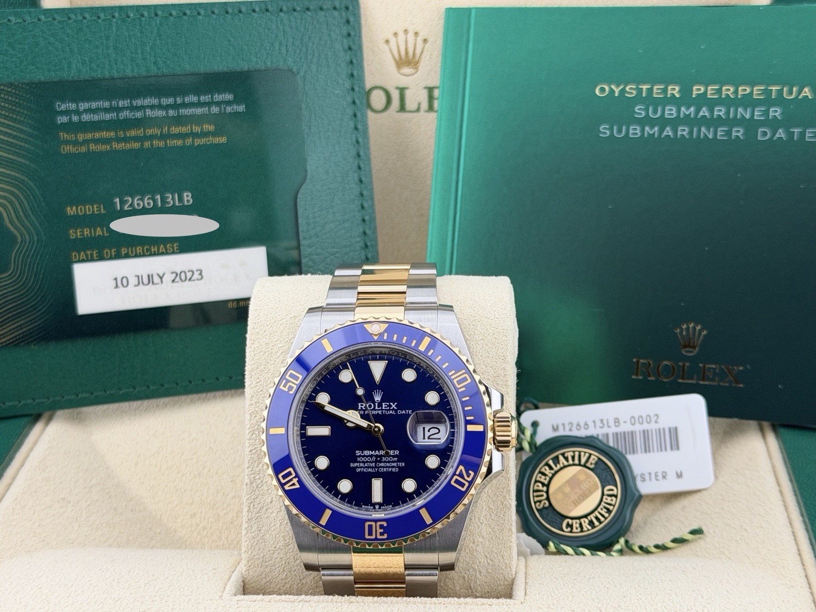 2023 Rolex Submariner Bluesy 126613LB 41mm Blue Dial 18k Gold Steel Box Paper