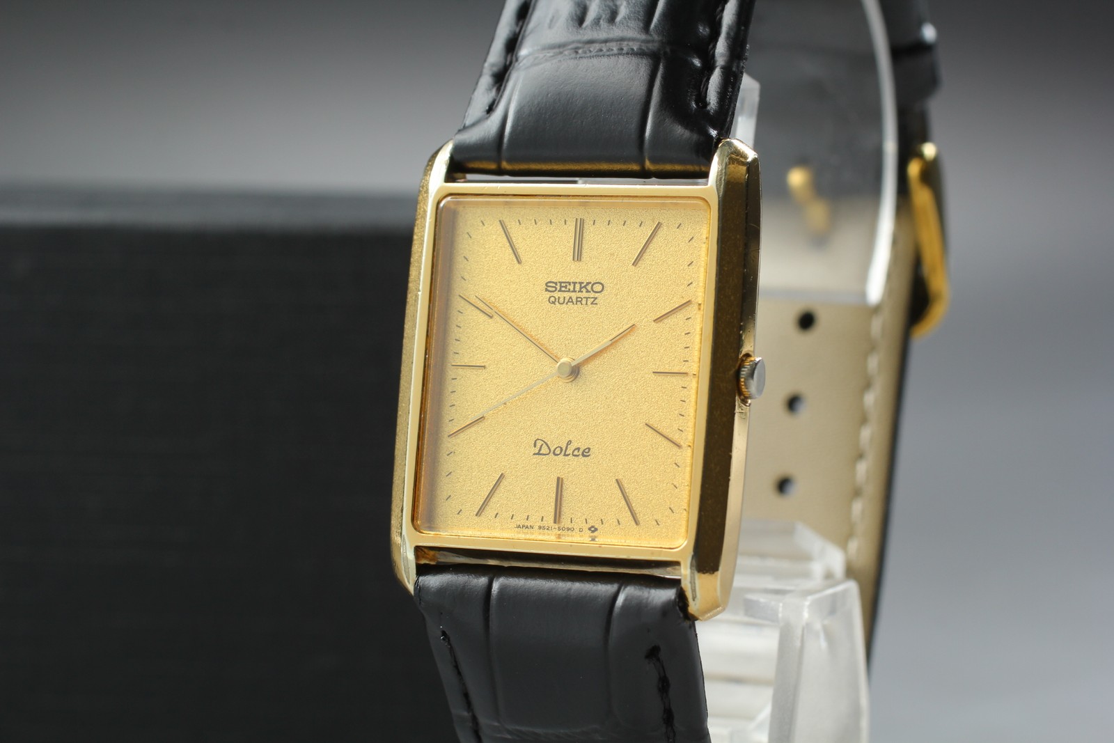 Vtg 1985 Near MINT Seiko Dolce 9521-5090 Gold Tank Square 26mm Qz Men’s Watch