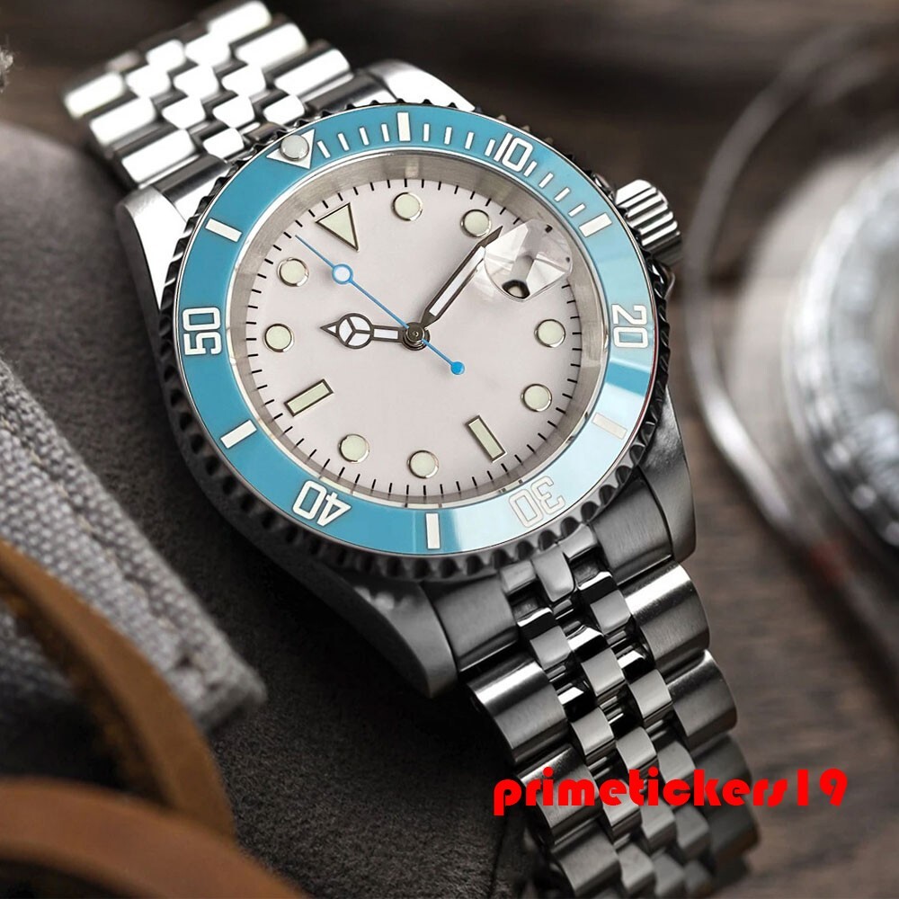 NH35 Sapphire Blue White 40mm Automatic Watch for Men Exhibition Back Date Lume