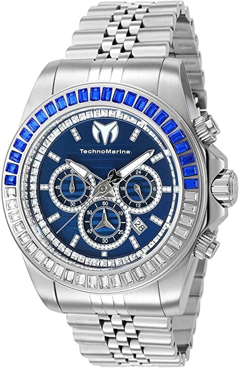 TechnoMarine Manta Ray Luxe Men’s 47mm Blue Dial Crystals Chrono Watch TM-221012