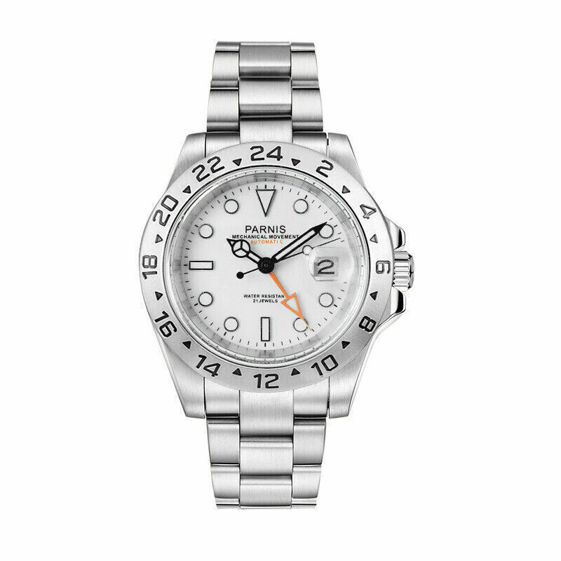 Sapphire Glass 40mm PARNIS White Dial Men’s GMT Automatic Luminous Watches