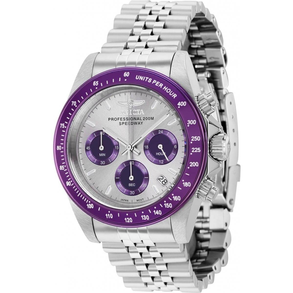 Invicta Men’s Watch Speedway Chronograph Grey and Purple Dial SS Bracelet 36735