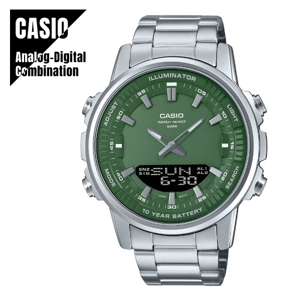 CASIO Analog Digital Combination Ana Digi AMW 880D 3A Watch Metal Band Men’s Gre