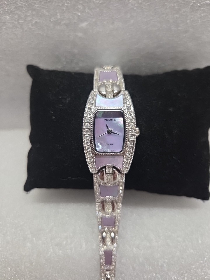 Pedre Women Dress MOP & Crystal Dial & Band. 7.25 Max Wrist Size. New Battery