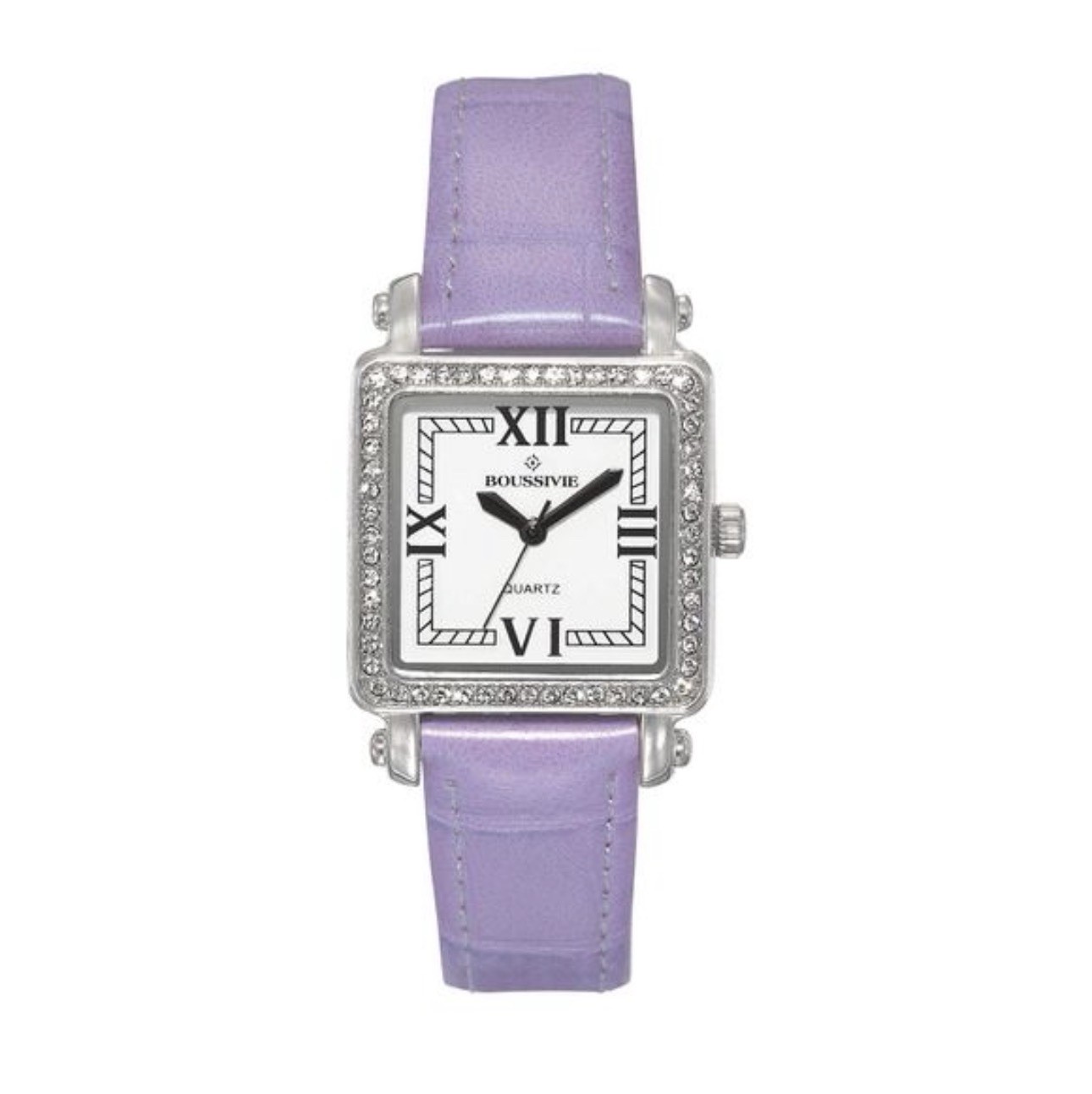 NEW Avon Boussivie Purple Sunset Watch Lavender Strap Rhinestone Square Face NIB