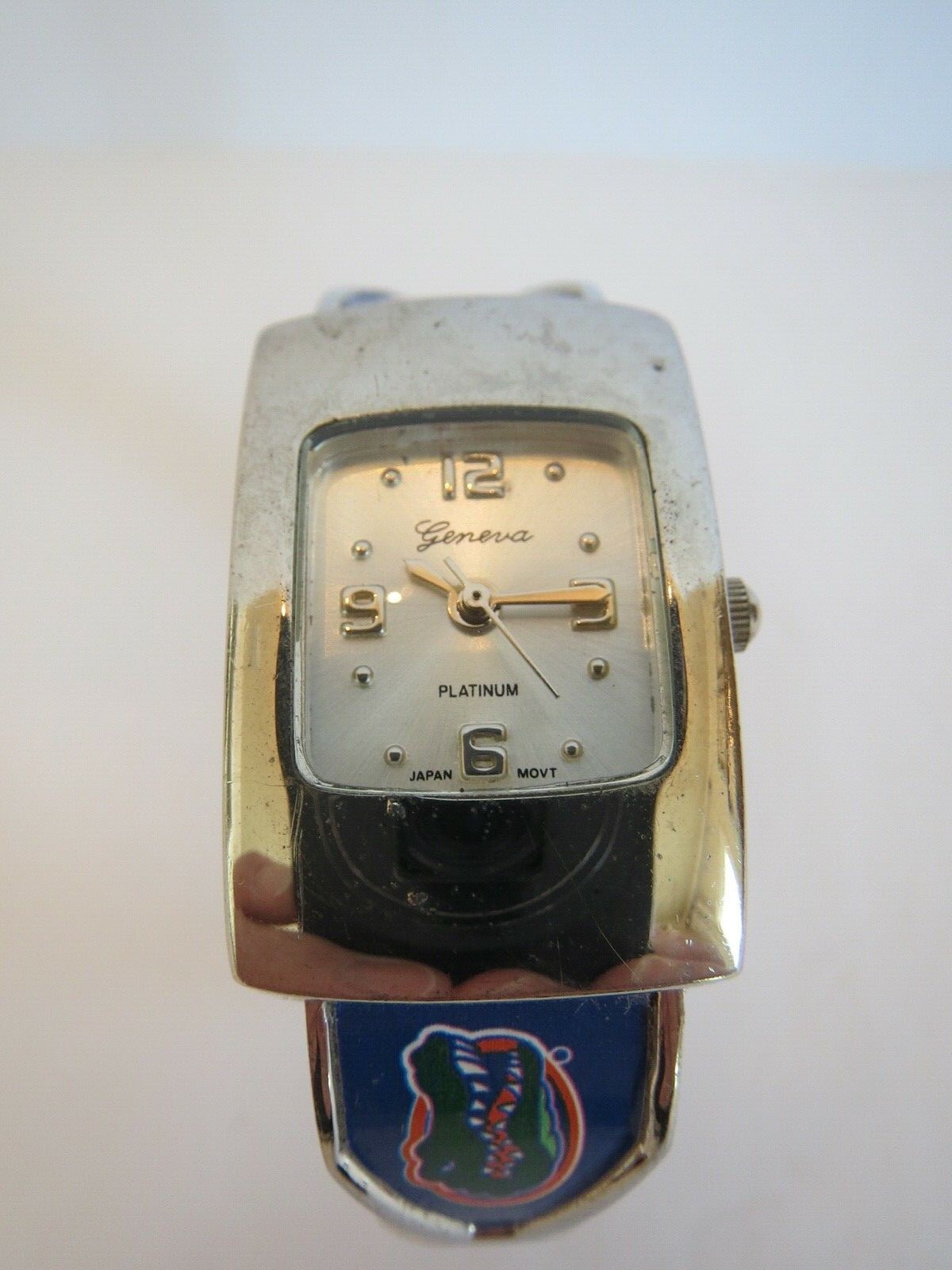 FLORIDA GATORS! Ladies Silver Tone ALLIGATOR Hinged Cuff WRIST WATCH New Battery