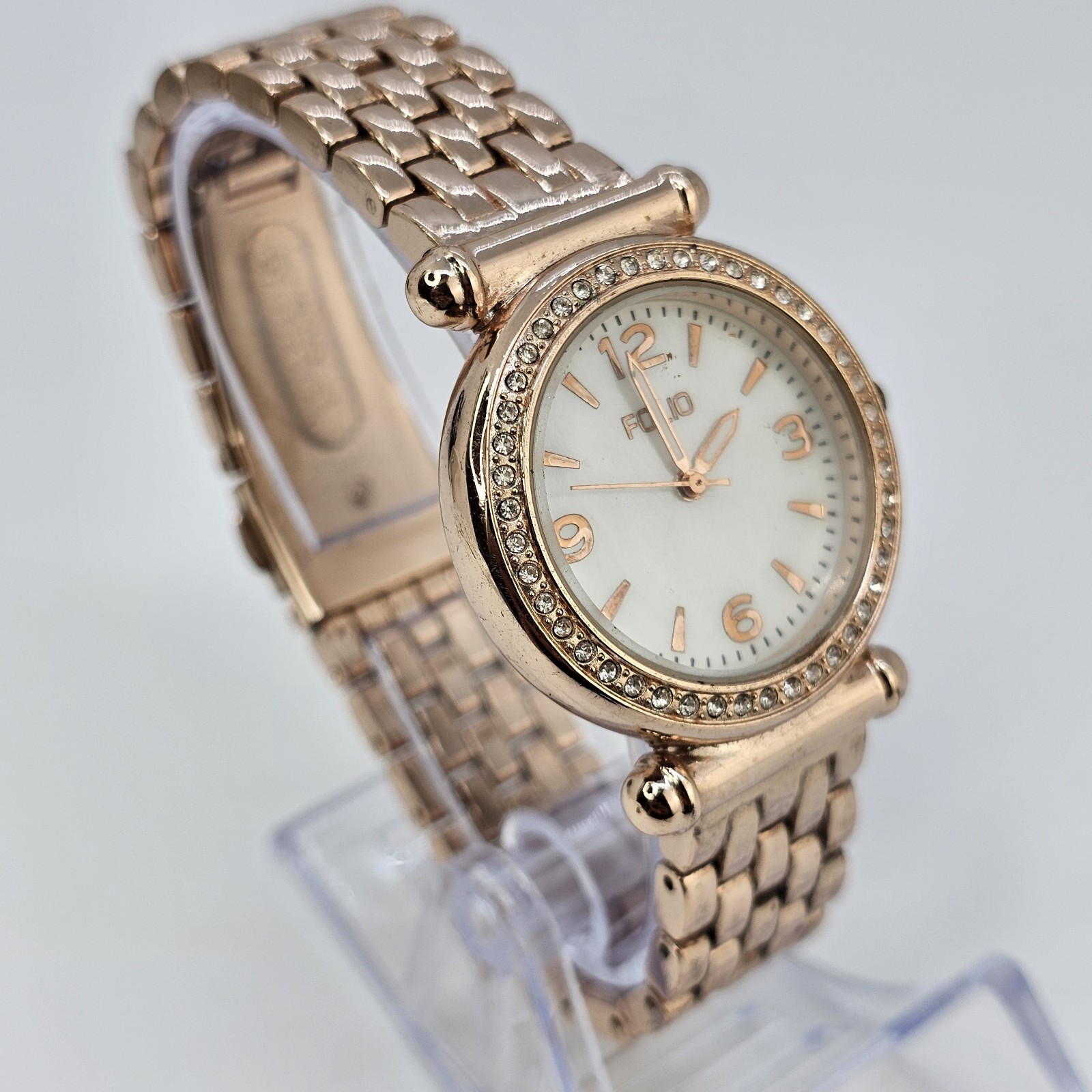Folio Women’s Watch 33MM White Dial Gold Bracelet Band 7″ New Battery