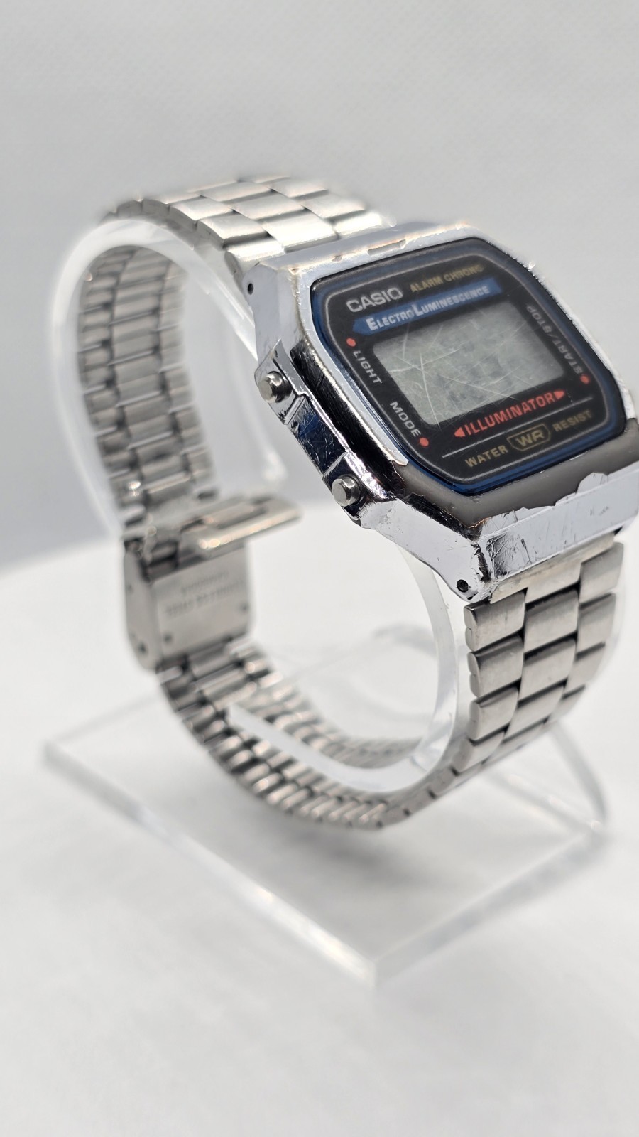 Casio 3298 A168 Illuminator Watch Mens 35mm Silver Tone Digital Alarm Chrono