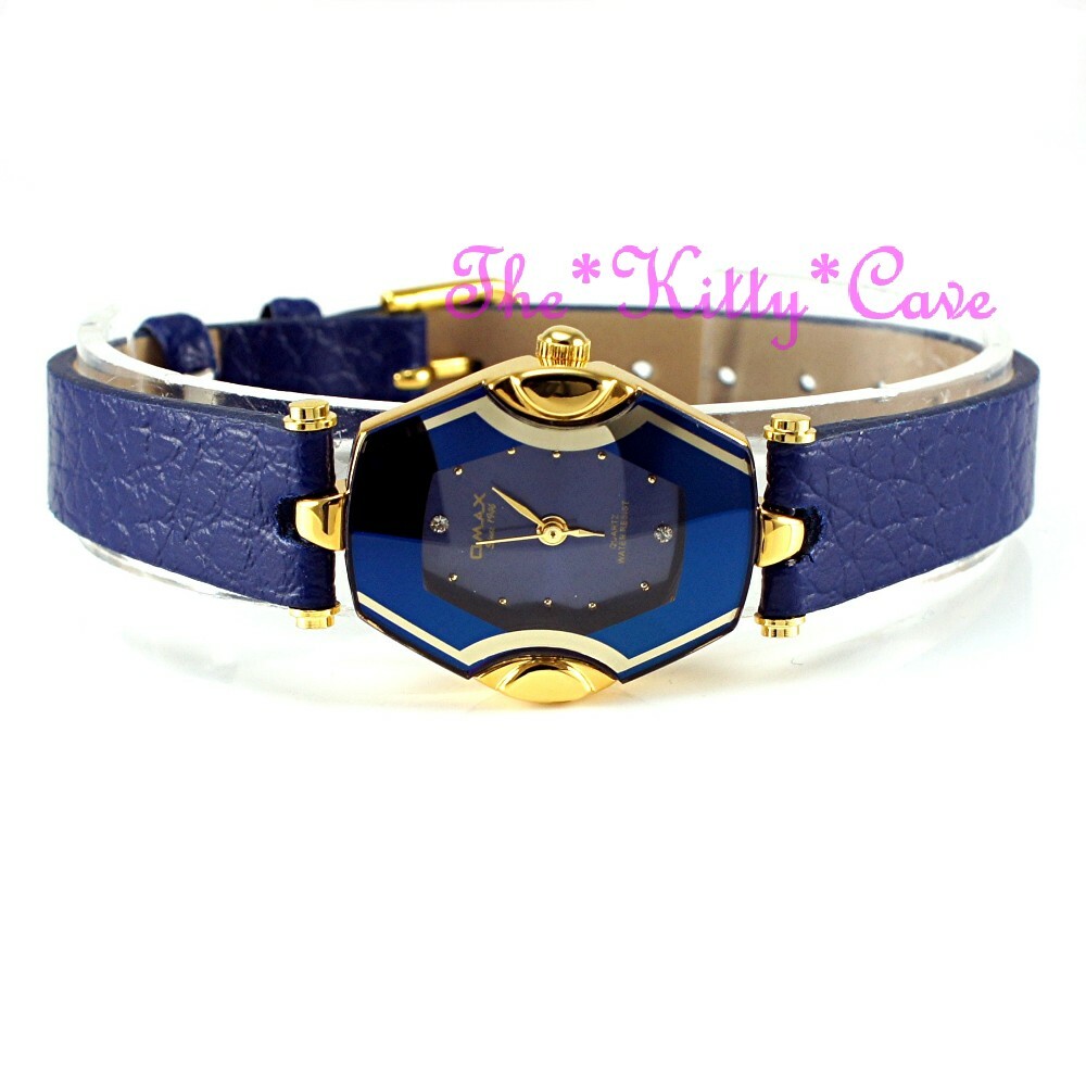 Swiss OMAX CE0026 Seiko Slim Motion Blue & Gold Mirror Glass, Leather Watch