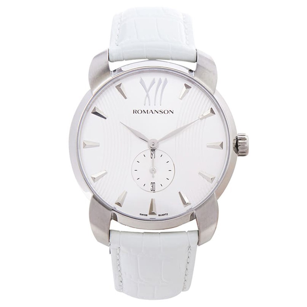 Romanson Men’s Silver Analog Leather Watch, Small Seconds Dial, Model RWTLMM001