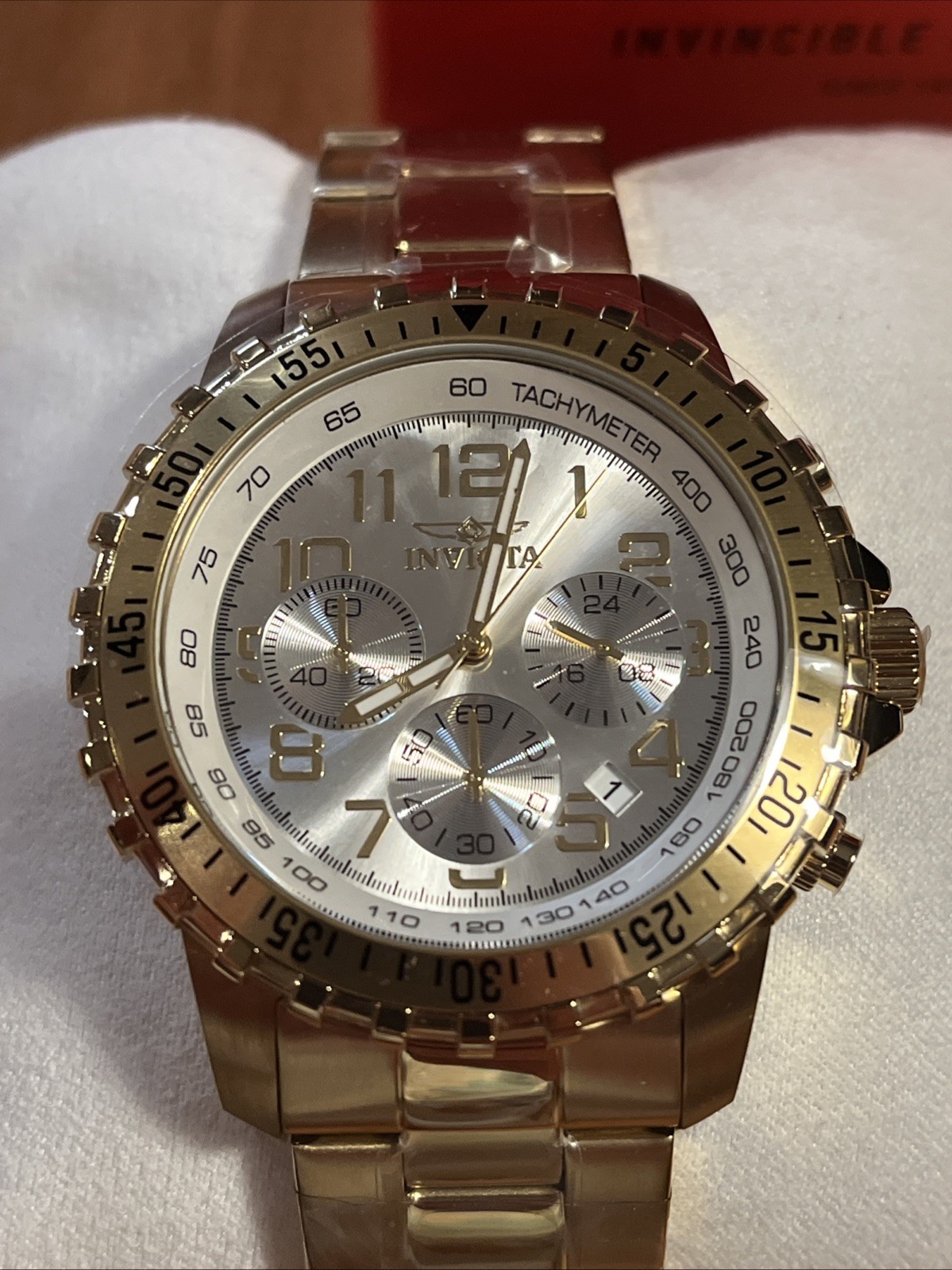 Invicta Men’s Watch Specialty Chrono Yellow Gold Bracelet Silver Tone Dial 11369