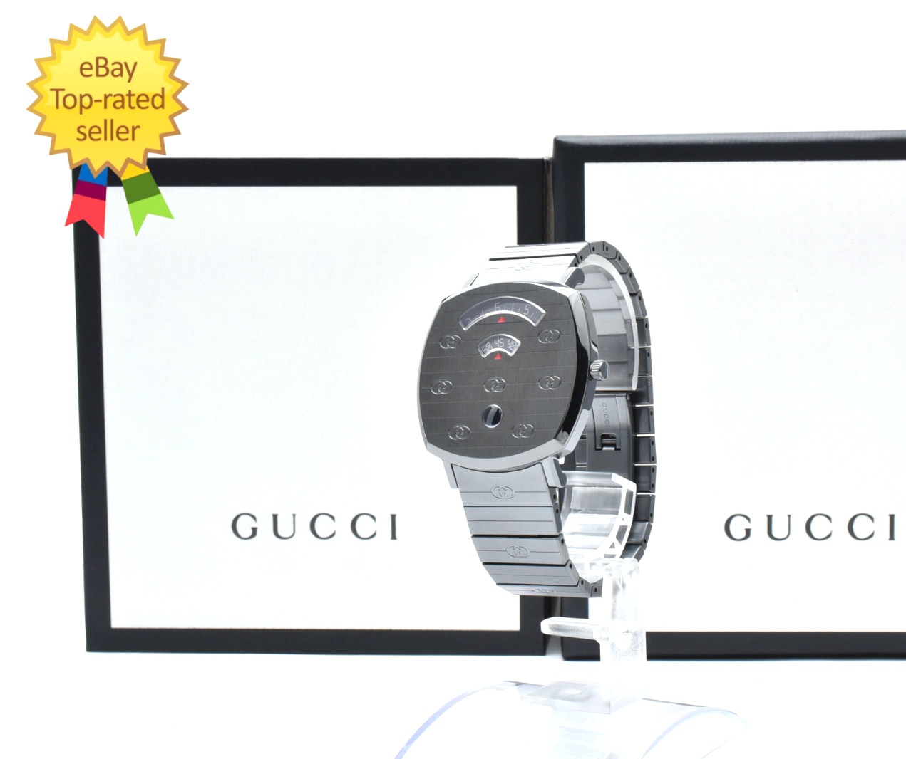 ▶️ [ Unused w/Box ] GUCCI Grip 157.3 YA157429 Black Dial Date Quartz Men’s Watch