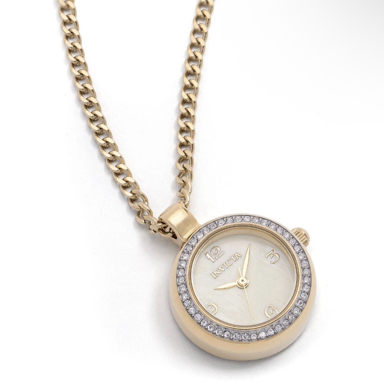 Invicta Women’s Necklace Watch Mini Angel Crystal Yellow Gold Case Chain 49932