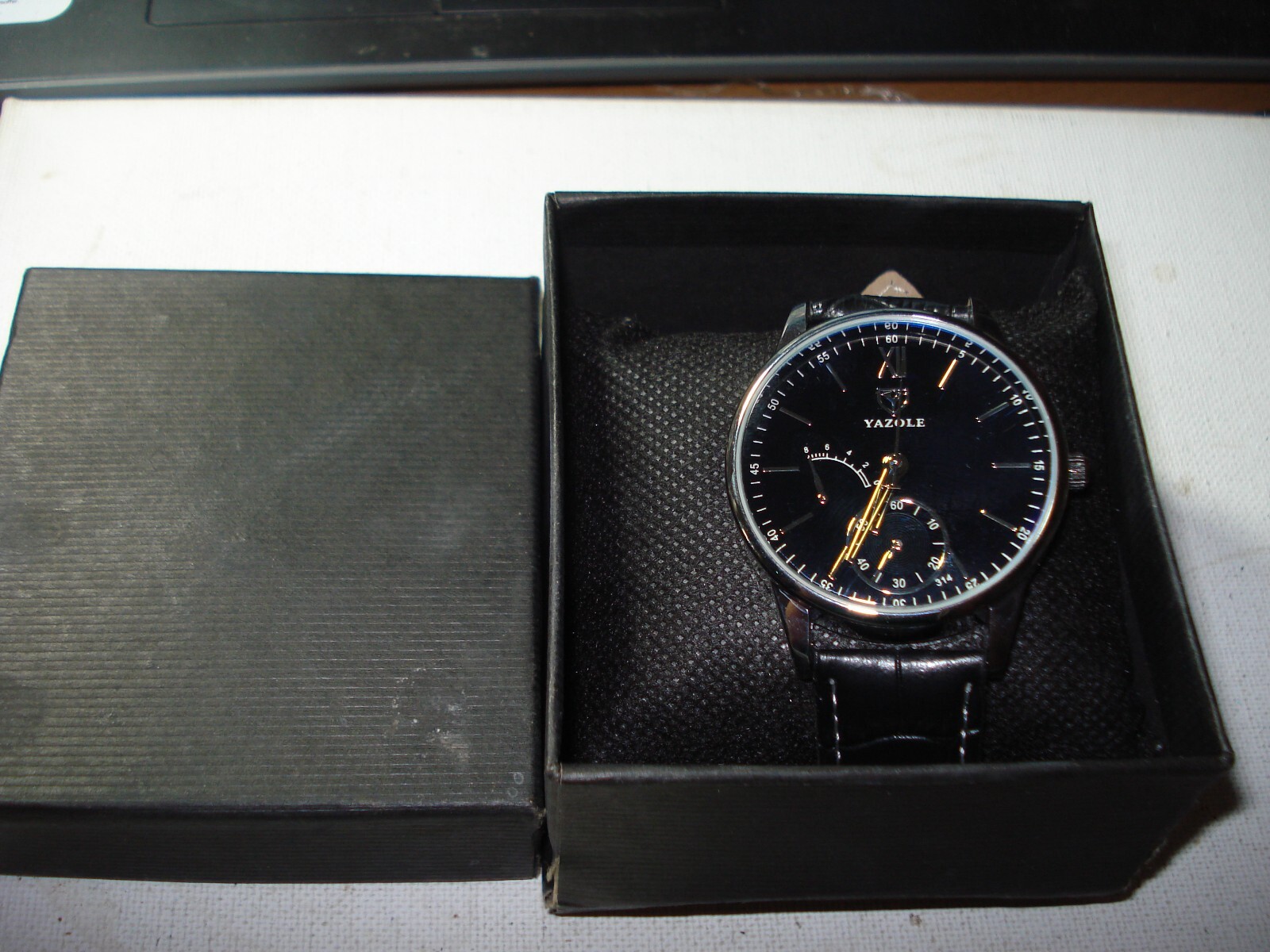 NEW RARE YAZOLE MINI DIALS CHRONOGRAPH GRAPH BLUE WATCH WITH BOX LEATHER BAND