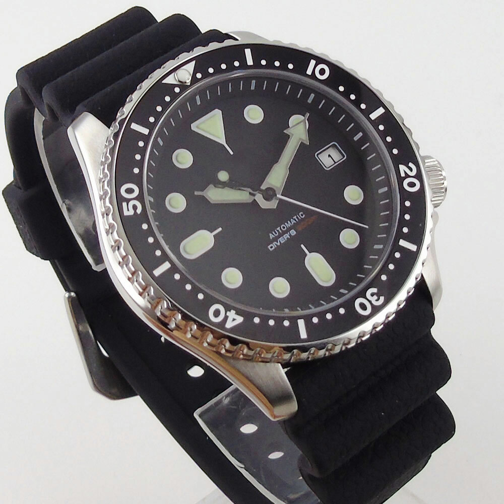 20ATM 41mm Tandorio Sterile Black Dial Sapphire NH35 Automatic Diving Mens Watch
