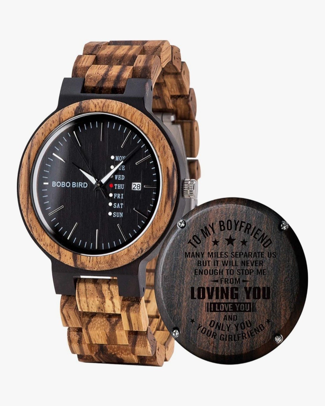 BOBO BIRD Mens Engraved Wood Watch for Men Boyfriend Husband Him As Personalized