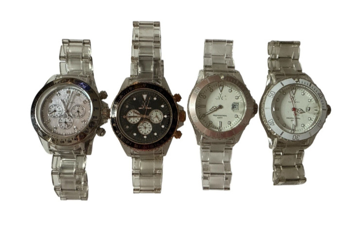 Lot of 4 ToyWatch Watches Plastic Opal Black Clear bands