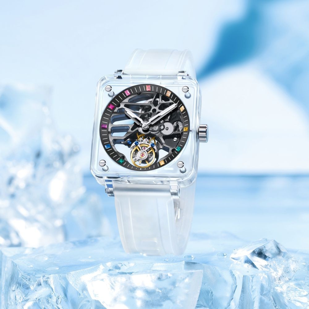 Aesop Sapphire Crystal Case Tourbillon Mechanical Man Watch Luxury Hollow 7058A
