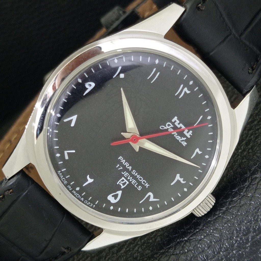 INDIAN VINTAGE HMT JANATA HAND-WINDING MENS ARABIC BLACK DIAL WATCH a440933-1