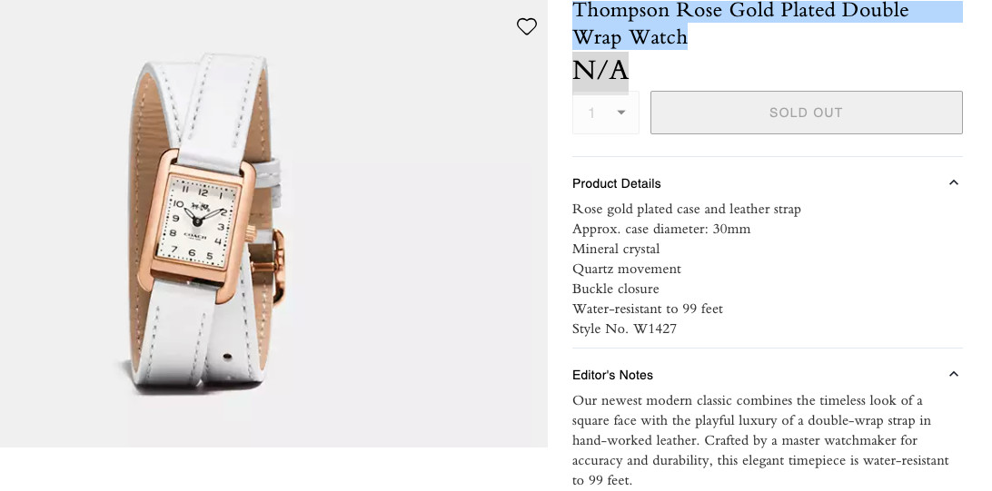 Coach Thompson Rose Gold Plated Double Wrap Watch