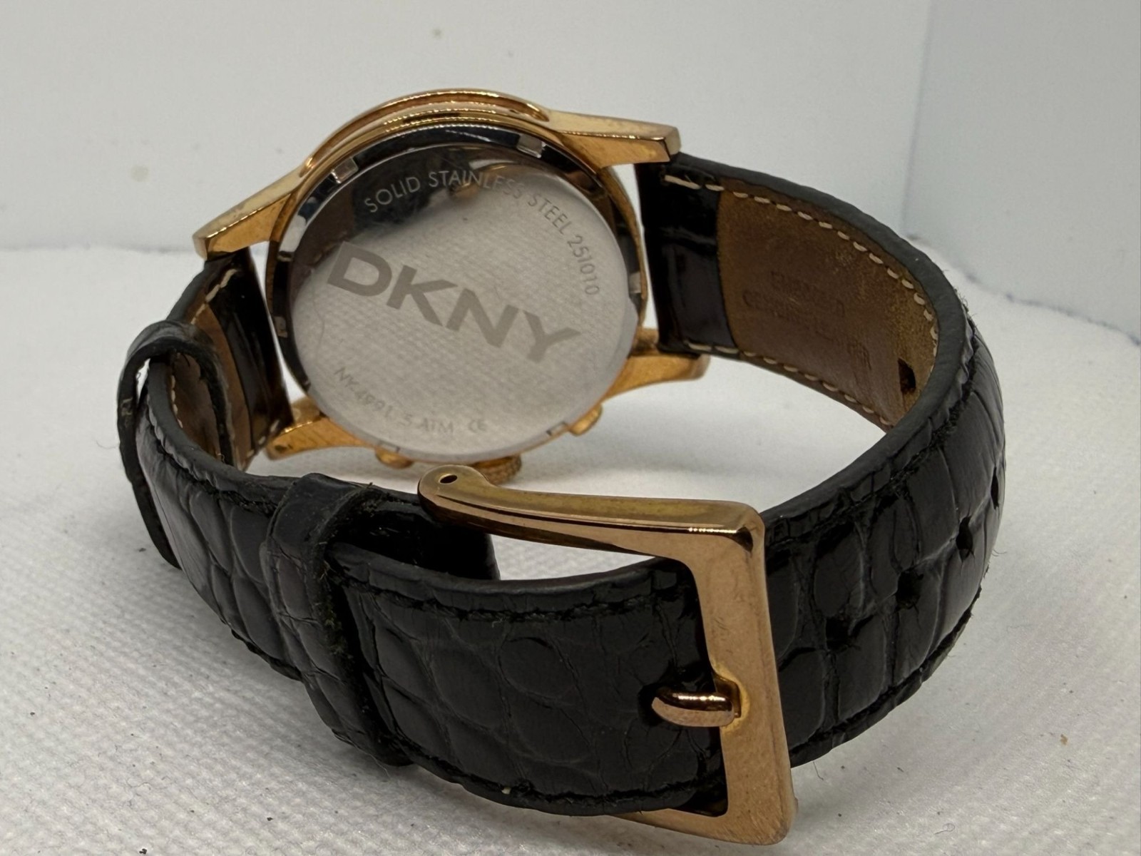 DKNY Men’s Gold-Tone Chronograph Black Dial Brown Leather Watch NY4991