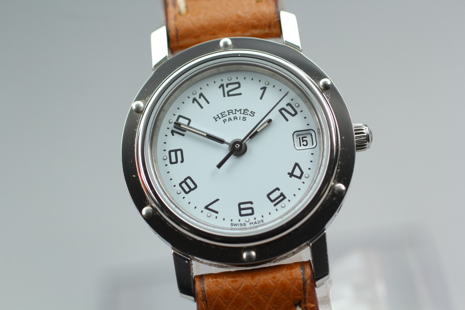 Full Set [MINT] Vintage HERMES Clipper CL4.210 Qz White Dial 24mm Women Watch