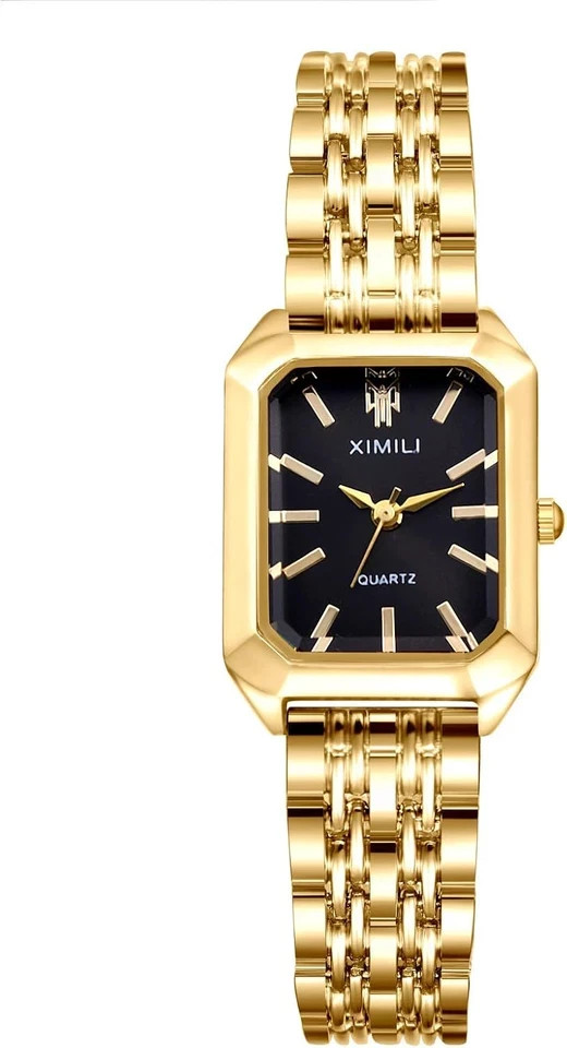 Women’s Gold Square Watch Stainless Steel Quartz Analog Bracelet Adjustable