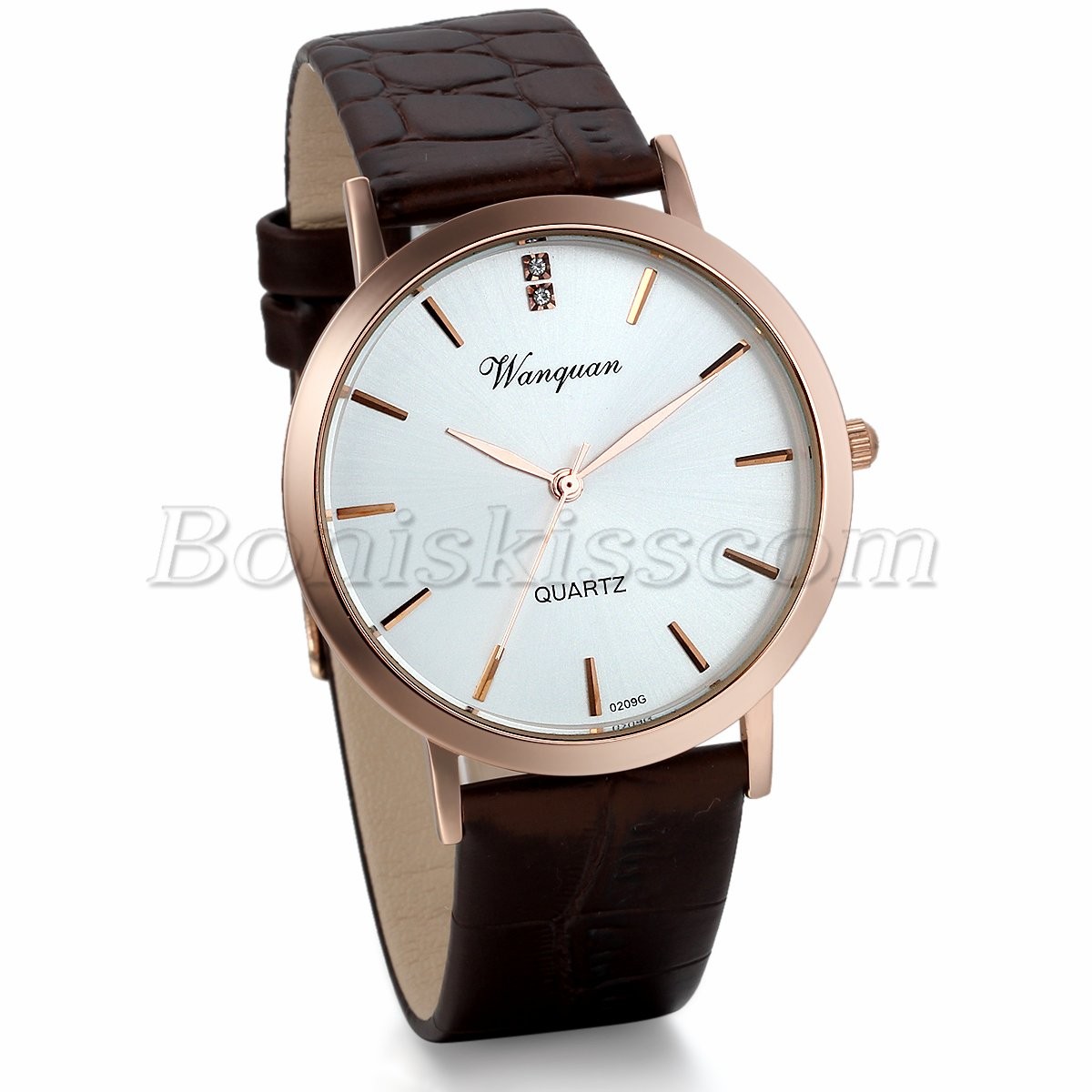 Couples Simple Classical Shiny Rhinestine Dial Leather Band Quartz Wrist Watch