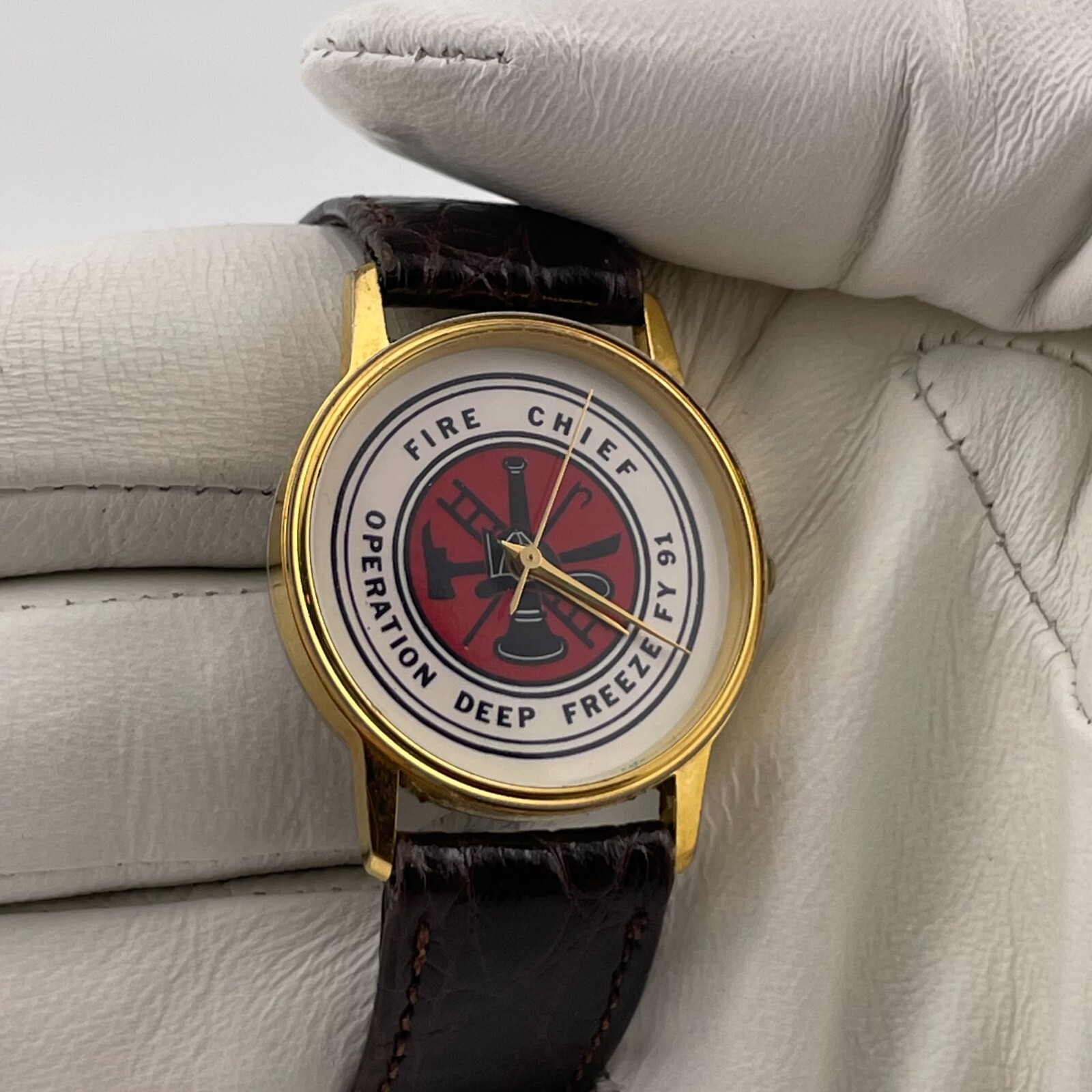 Operation Deep Freeze Watch Fire Chief Unisex 32mm Case Brown Band Quartz