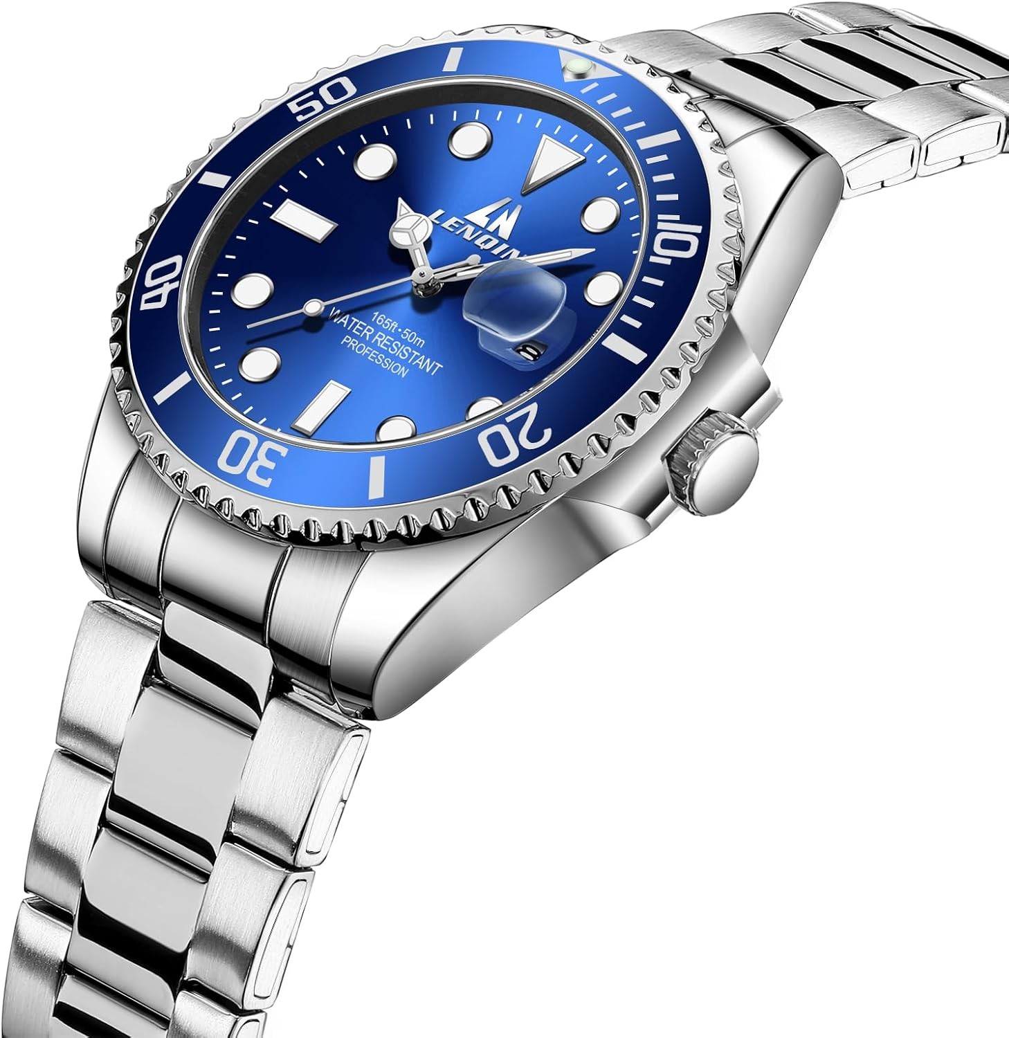 LN LENQIN Mens Watches Stainless Steel Waterproof Analog Quartz Watch for Men