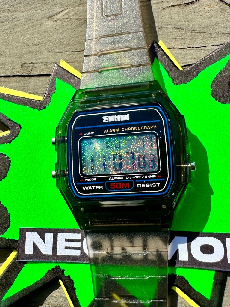 Black Holo Watch – Rainbow Holographic Star Field – Clear SKMEI Digital Watch
