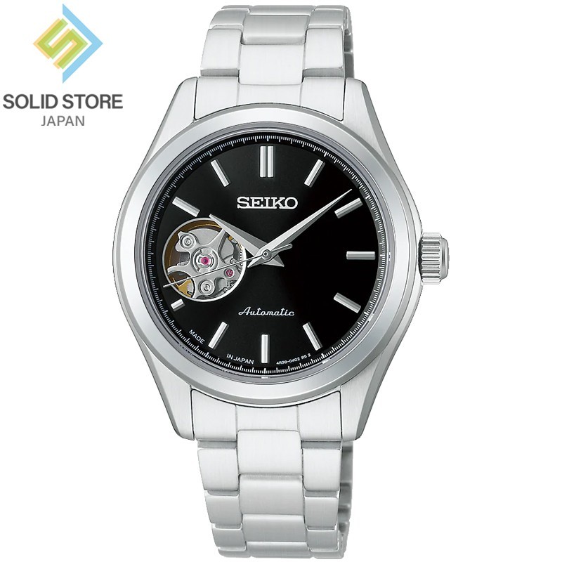 SEIKO SELECTION HFB008J Open Heart Automatic Black Dial Silver Watch 33.7mm