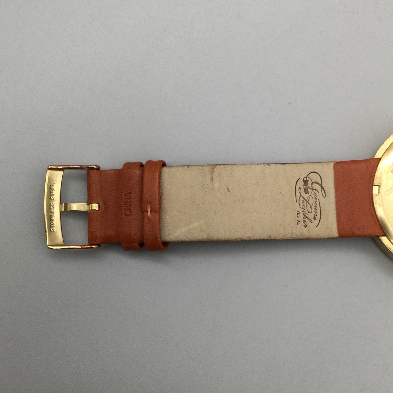 Vestal Roosevelt Watch Mens 42mm Gold Tone Stainless Steel Leather New Battery
