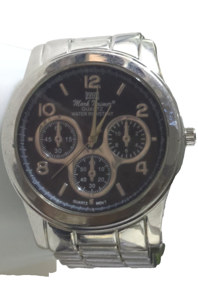 Mark Naimer Mens Water Resistant Watch Silver Tone Quartz Watch New Battery!