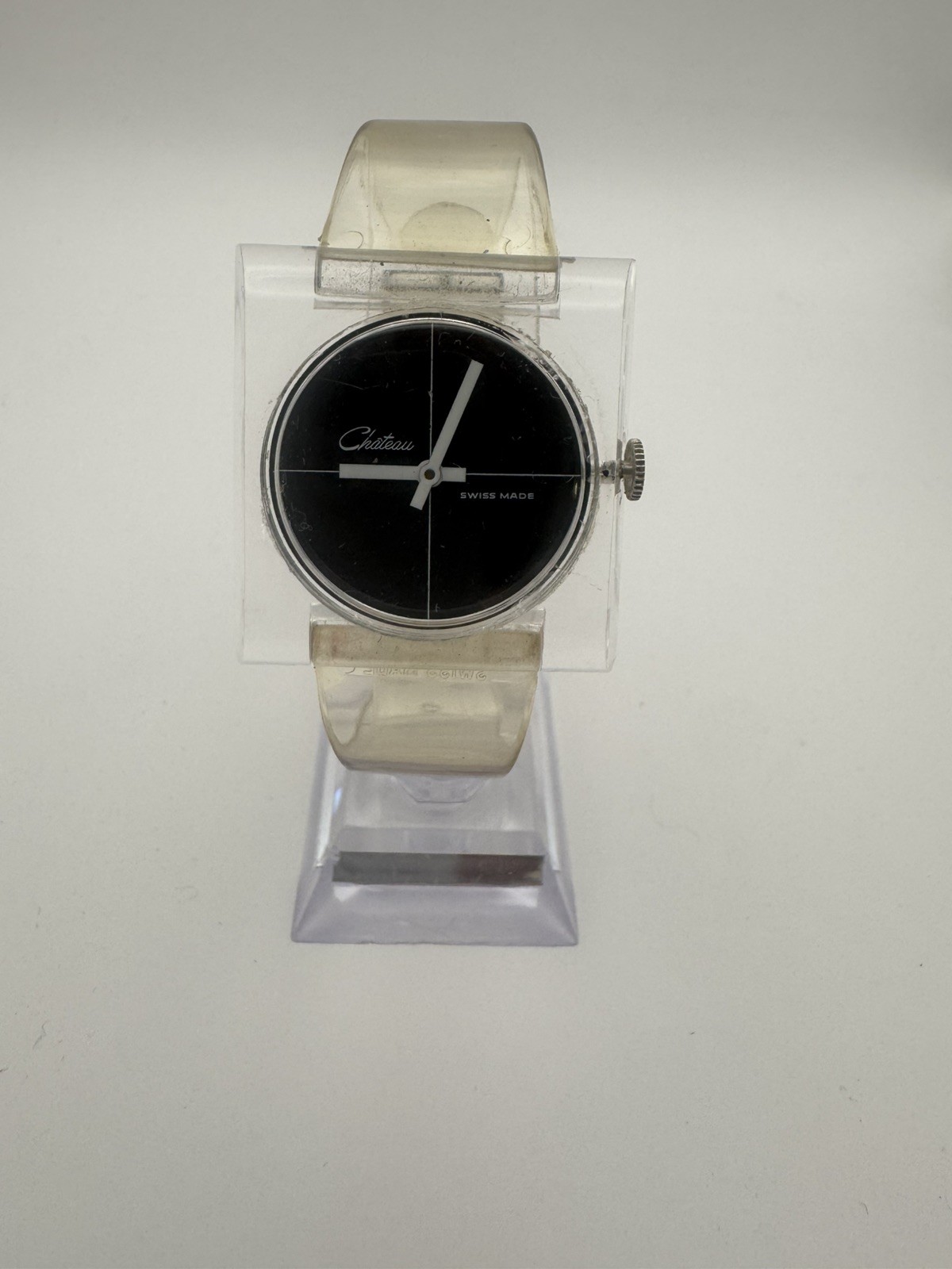 Vintage Château Mystery Dial Swiss Mechanical Hand wind Lucite Watch E. Gluck