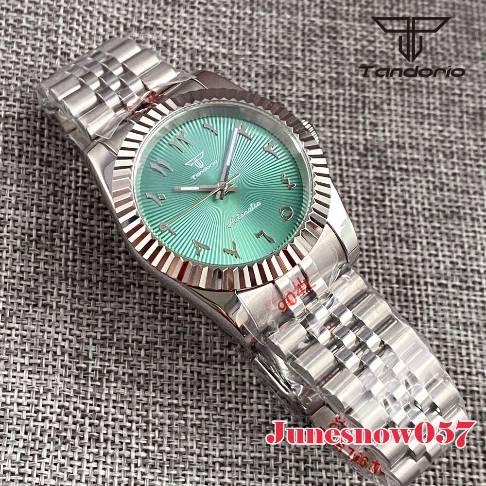 Fluted Bezel 200m Waterproof 36MM Mint Green Arabic NumeralWatch NH35 Auto DateJ