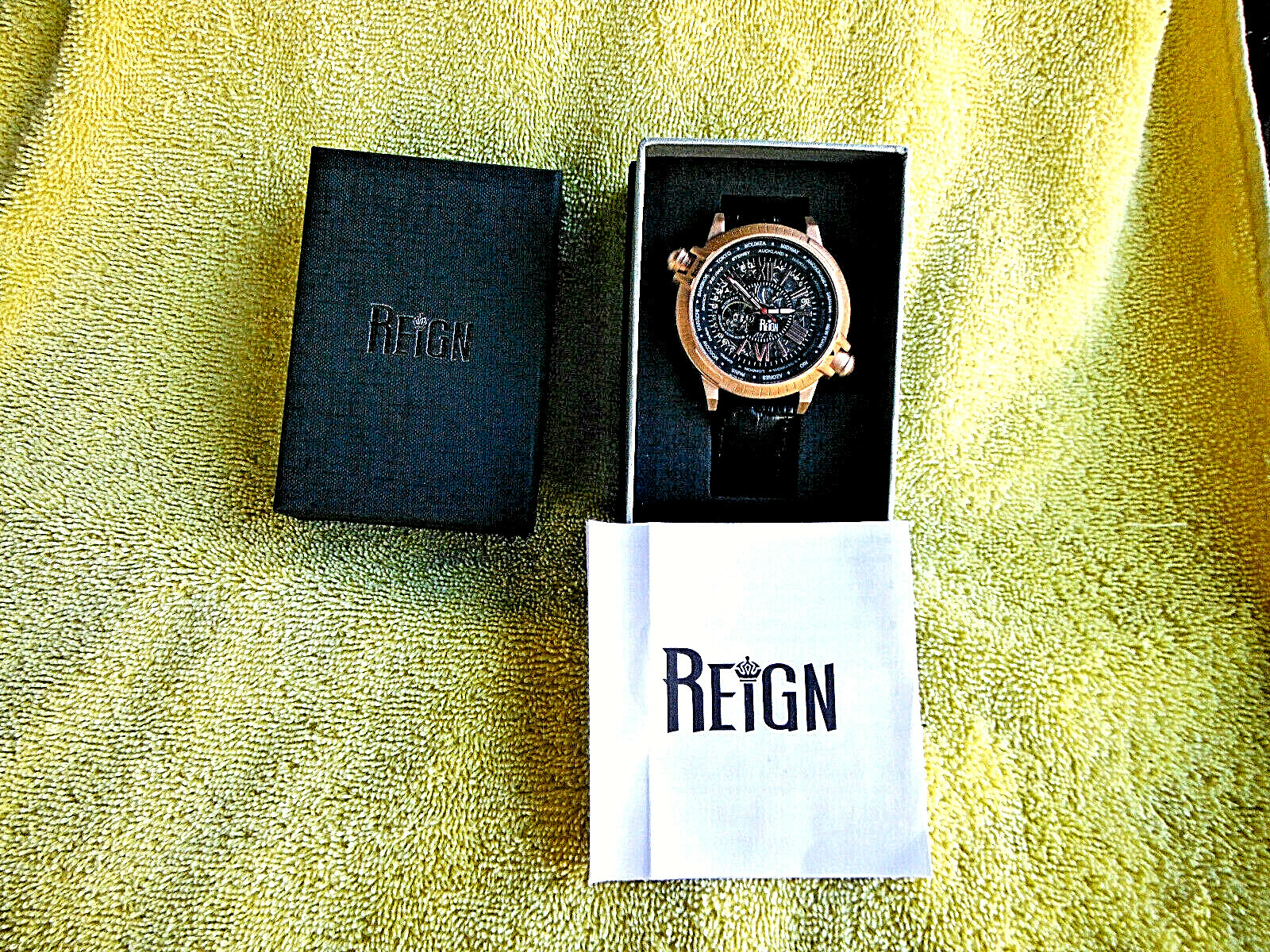 NEW MEN’S REIGN THANOS AUTOMATIC SKELETON LEATHER ROSE GOLD BEZEL WATCH #RN2107!