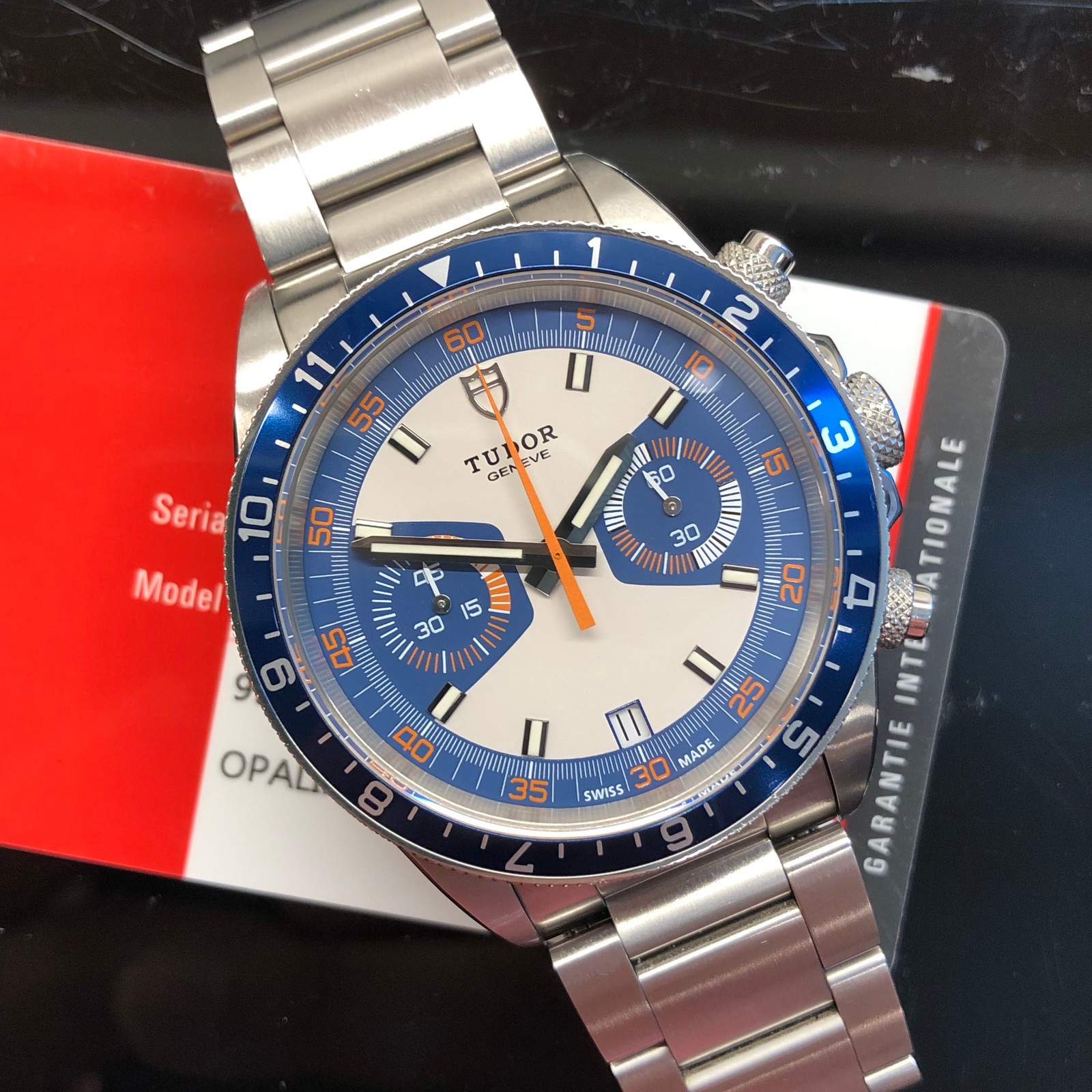 Tudor Heritage Chrono 70330B Blue Steel Automatic Watch with Box and Papers
