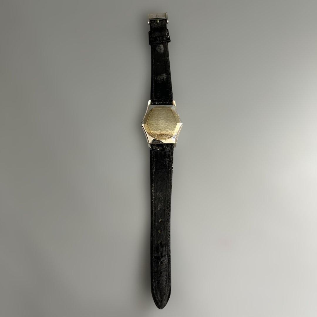 Sarcar Geneve Hexagon Watch Vintage Swiss Rare Ivory Dial Black Strap Retro Junk