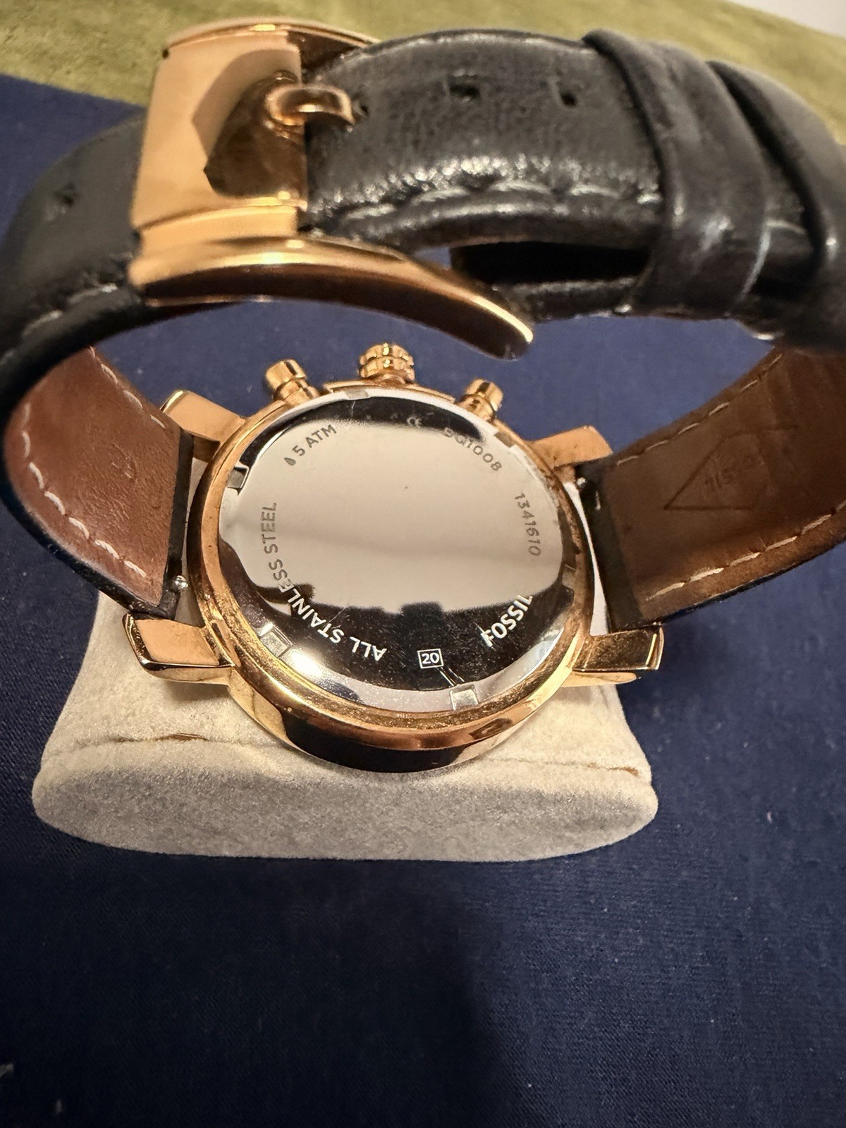 Fossil Black Rose Gold Dial Leather Strap Unisex Watch Chronograph 40MM