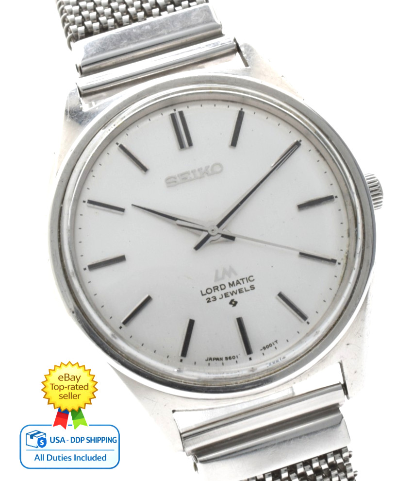 Vintage [NEAR MINT] Seiko Lord Matic 5601-9000 Silver Dial AT Mens Watch Japan