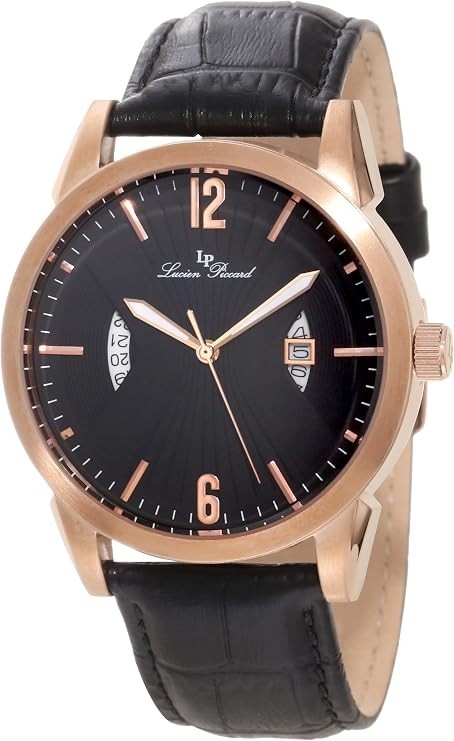 Lucien Piccard Men’s LP-11561-RG-01 Watzmann Black/Black Textured Leather Watch