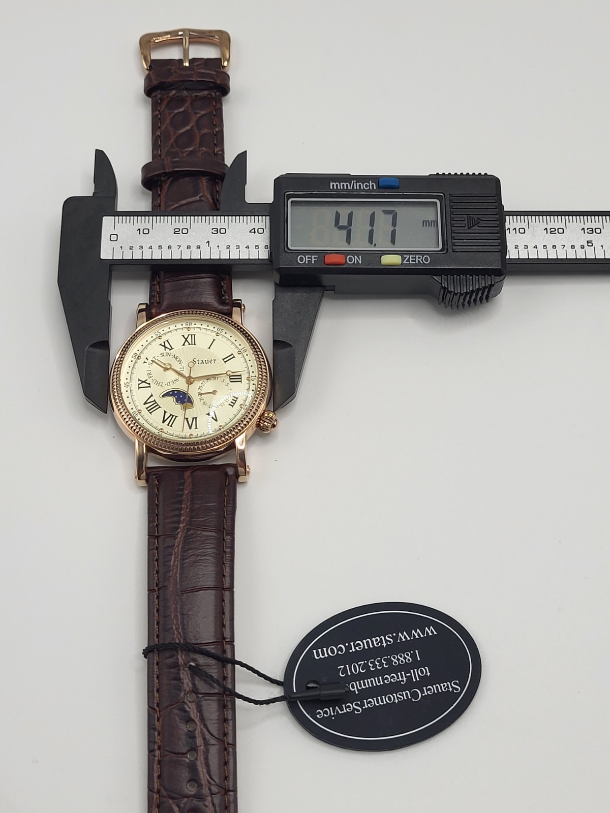 41mm [BRAND NEW] Stauer Gold Tone Moonphase Analog Watch 20390 Mens Day Date
