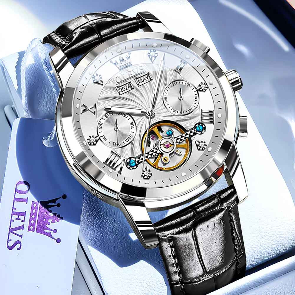Automatic Mechanical Waterproof Watch Luxury Dial Leather Men Men’s Strap