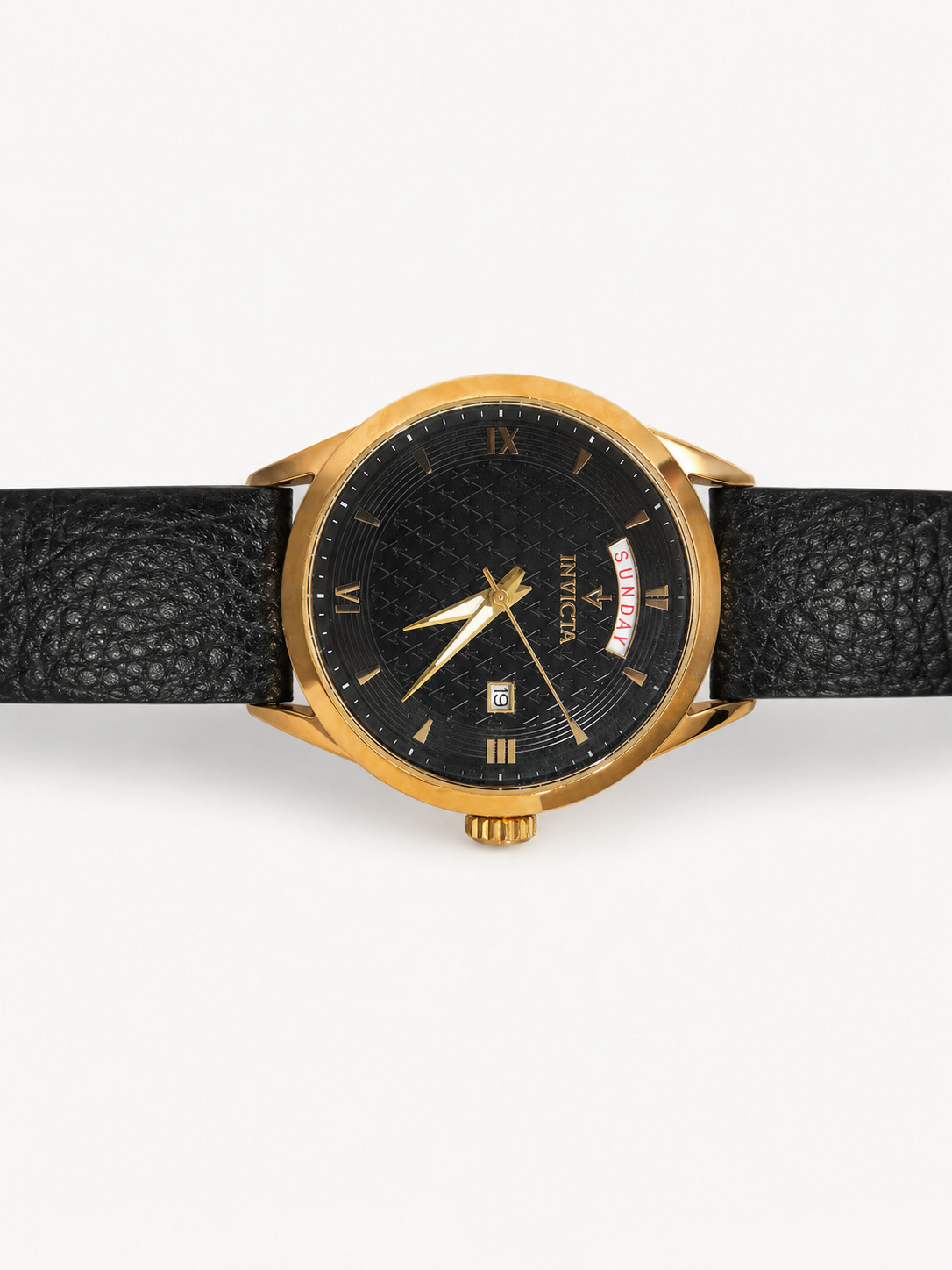Vintage Invicta 22828 Men’s Watch – Gold-Tone Case – Black Dial – Black Leather