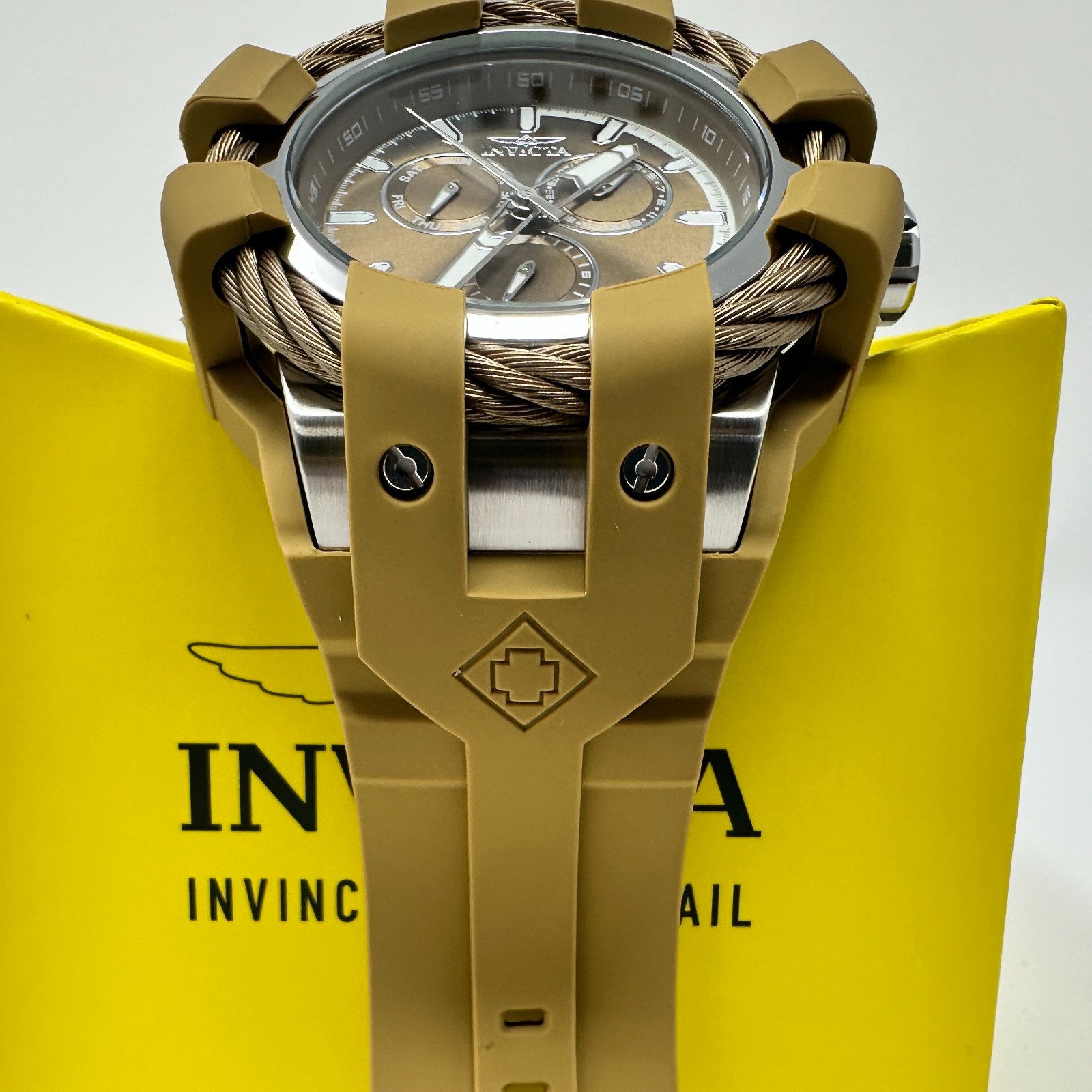 Invicta Bolt Shock 50 mm Quartz Watch Khaki Silicone Strap 47838 New