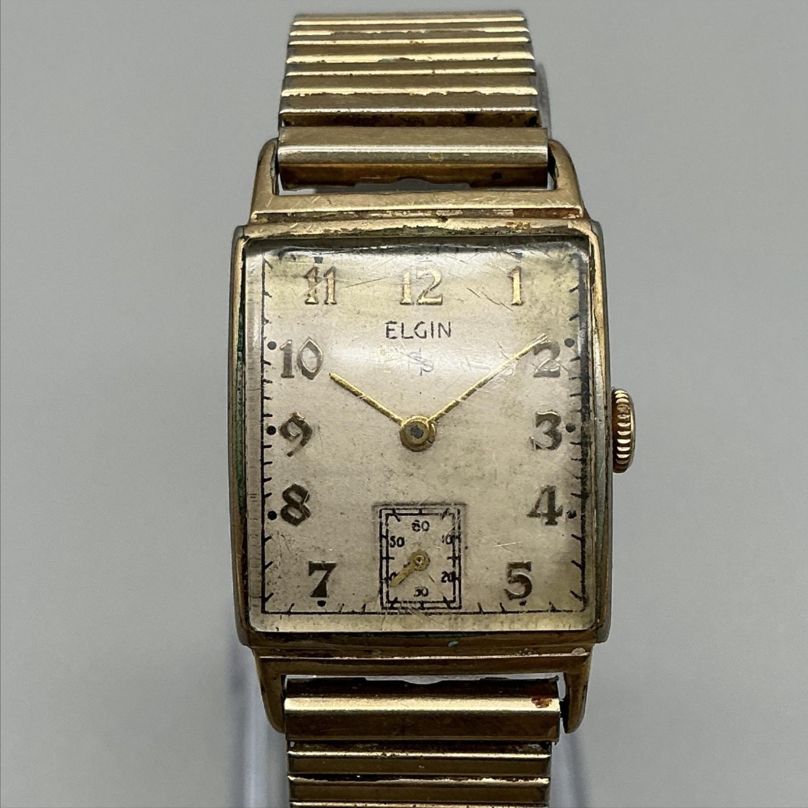Vintage Elgin Mens Watch 21mm Tank 10K Gold Filled Expansion Band Manual
